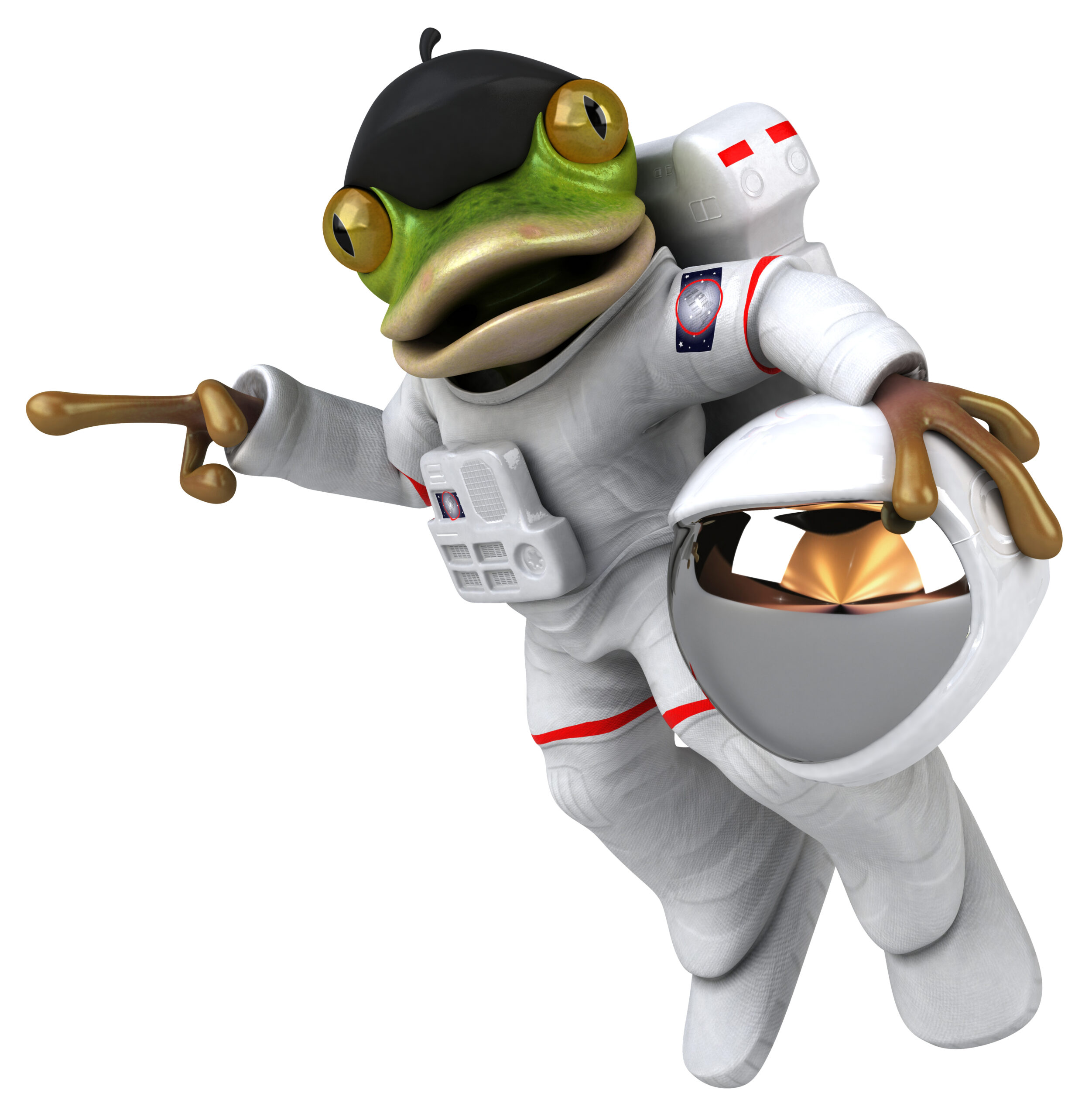 Fun 3D cartoon frog astronaut